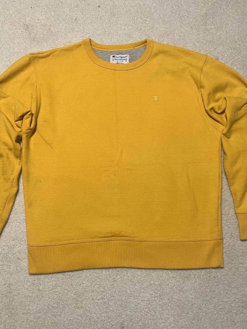 Champion Men's Large Sweatshirt Mustard Yellow Gold Crewneck Embroidered C Logo